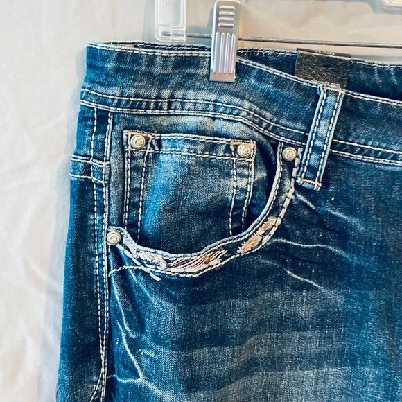 Grace in LA Dark Blue Boot Cut Jeans with Faded Wash - Picture 2 of 9